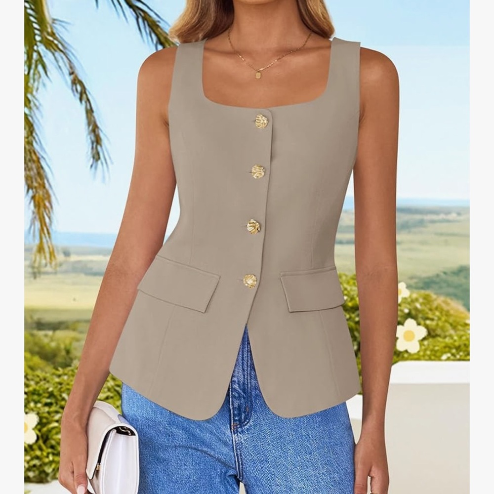 Beige Button-Down Vest